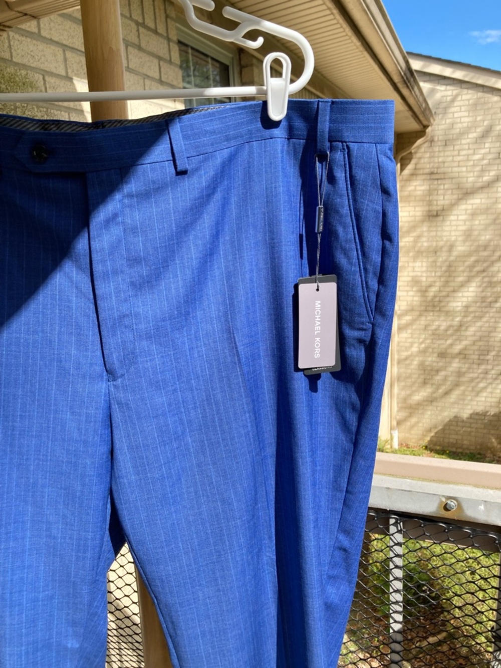 Michael Kors Wool Blend Blue Pinstripe Dress Pants Stretch Trousers Malone 44/32 - Picture 5 of 17